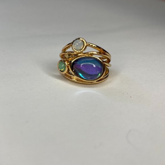 *NEW* Cocktail Ring - Gold tone Peacock Coloured Rhinestones - Picture 2 of 7